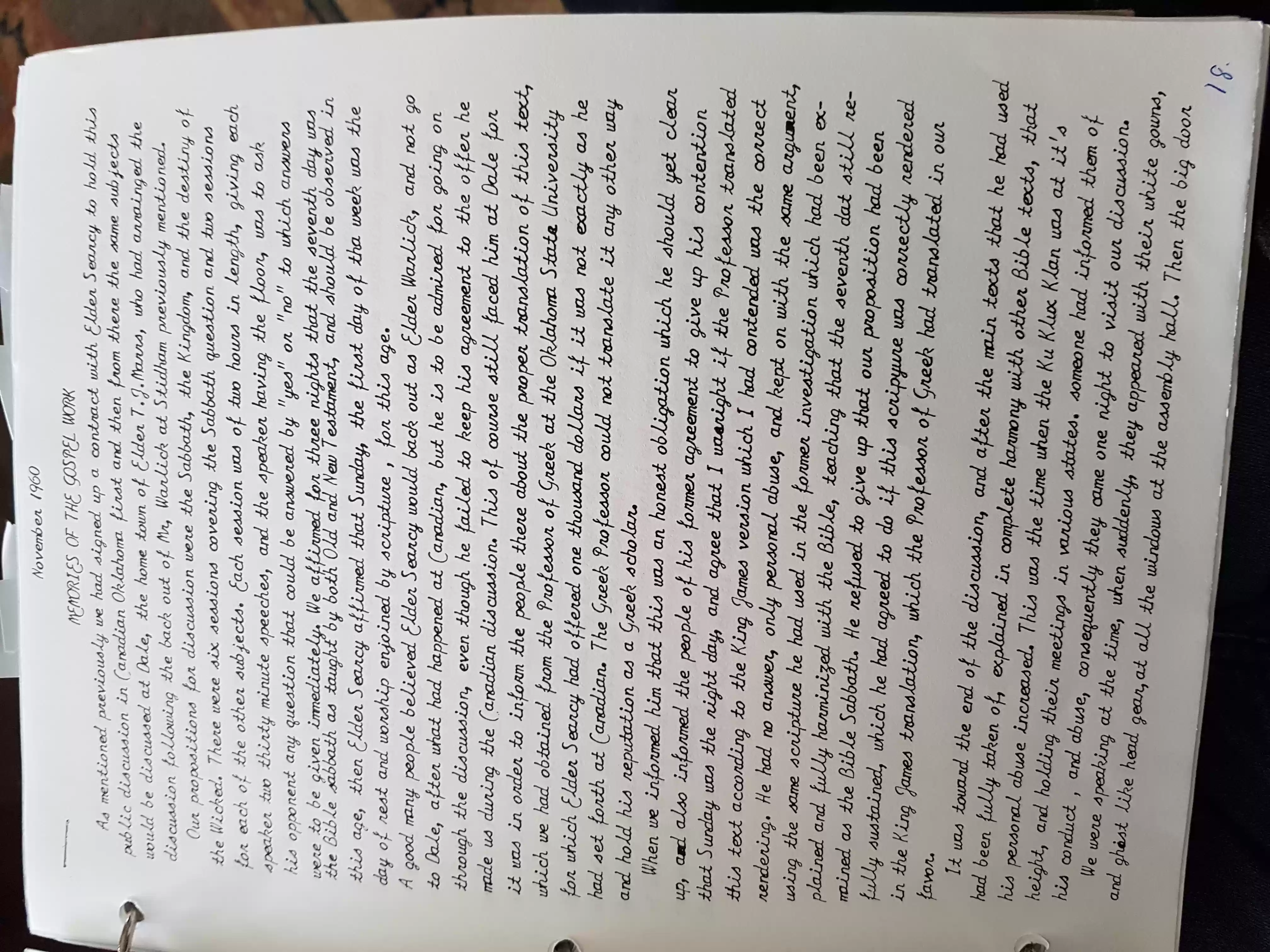 Memories of the Gospel Work Nov 1960